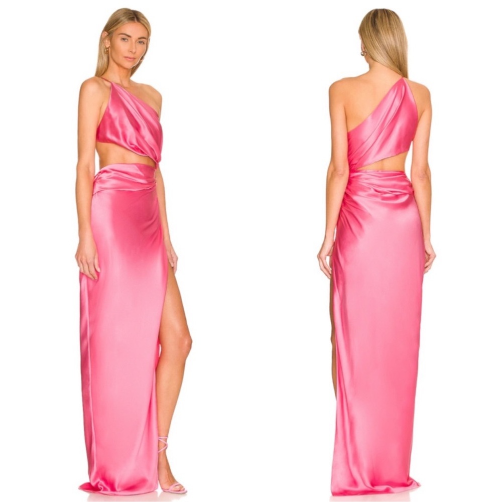 The Sei One Shoulder Cut Out Silk Gown in Flamingo